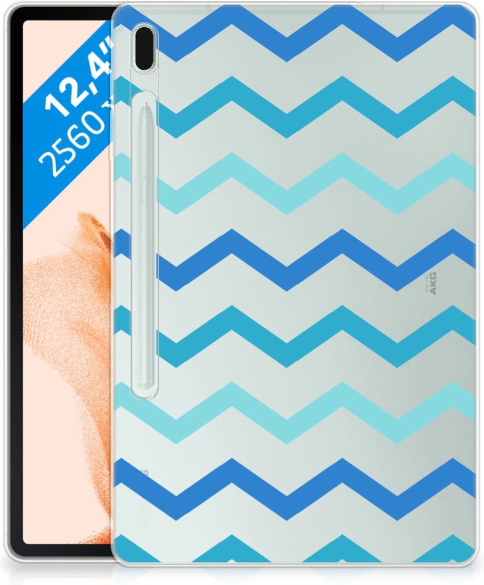 Samsung Galaxy Tab S7FE Hippe Hoes Zigzag Blauw