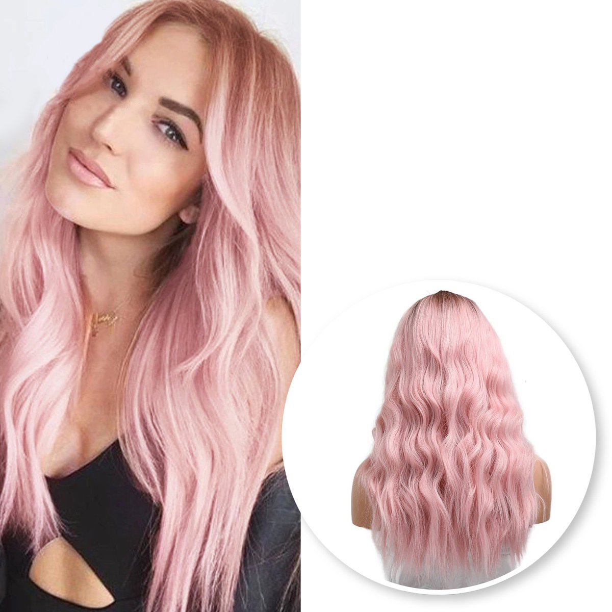Luxe Roze Pruik Lace Front Wig - Golvend Lang Haar Verstelbaar - Pruiken Dames -... | bol.com