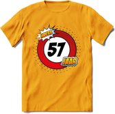 57 Jaar Hoera Verkeersbord T-Shirt | Grappig Verjaardag Cadeau | Dames - Heren | - Geel - 3XL