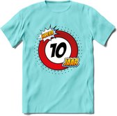 10 Jaar Hoera Verkeersbord T-Shirt | Grappig Verjaardag Cadeau | Dames - Heren | - Licht Blauw - S