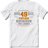 49 Jaar Legend T-Shirt | Goud - Zilver | Grappig Verjaardag Cadeau | Dames - Heren | - Wit - XL