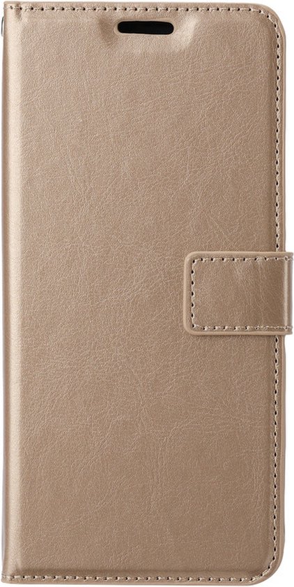 Étui de téléphone SAFRANT1 doré style portefeuille, en cuir synthétique.