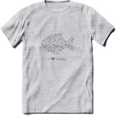 I Love Fishing - Vissen T-Shirt | Grijs | Grappig Verjaardag Vis Hobby Cadeau Shirt | Dames - Heren - Unisex | Tshirt Hengelsport Kleding Kado - Licht Grijs - Gemaleerd - M