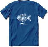 I Love Fishing - Vissen T-Shirt | Wit | Grappig Verjaardag Vis Hobby Cadeau Shirt | Dames - Heren - Unisex | Tshirt Hengelsport Kleding Kado - Donker Blauw - XL