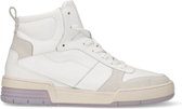 Sacha - Dames - Halfhoge witte leren sneakers met lila zool - Maat 37