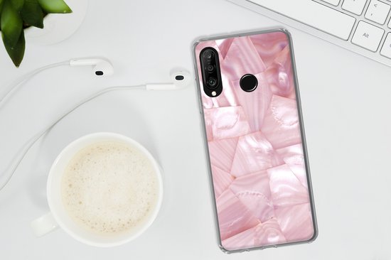 Coque Huawei P30 Lite - Natuursteen - Nacre - Luxe - Coque en Siliconen