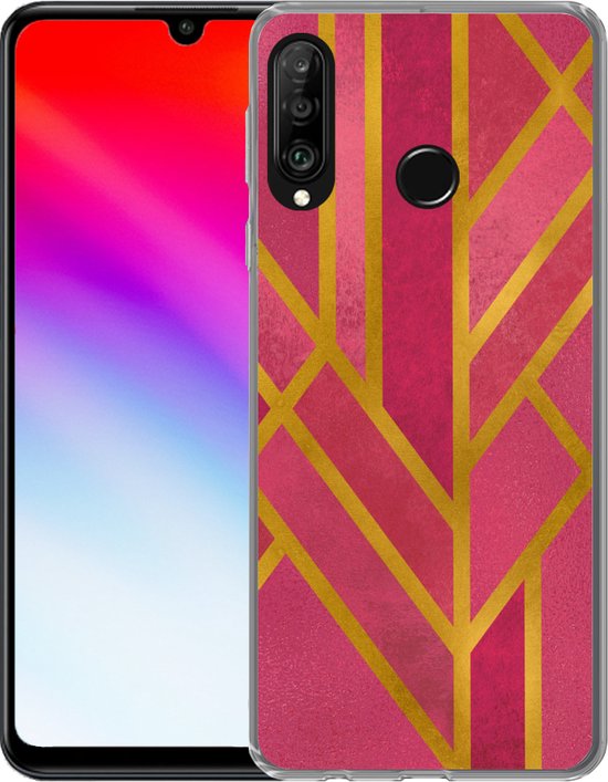 Coque Huawei P30 Lite - Or - Rose - Géométrique - Coque de téléphone en Siliconen