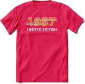 1957 Limited Edition T-Shirt | Goud - Zilver | Grappig Verjaardag en Feest Cadeau Shirt | Dames - Heren - Unisex | Tshirt Kleding Kado | - Roze - S