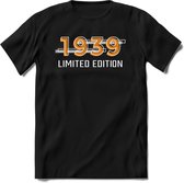 1939 Limited Edition T-Shirt | Goud - Zilver | Grappig Verjaardag en Feest Cadeau Shirt | Dames - Heren - Unisex | Tshirt Kleding Kado | - Zwart - XL