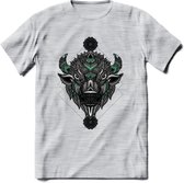 Bizon - Dieren Mandala T-Shirt | Aqua | Grappig Verjaardag Zentangle Dierenkop Cadeau Shirt | Dames - Heren - Unisex | Wildlife Tshirt Kleding Kado | - Licht Grijs - Gemaleerd - S