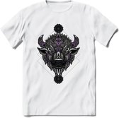 Bizon - Dieren Mandala T-Shirt | Paars | Grappig Verjaardag Zentangle Dierenkop Cadeau Shirt | Dames - Heren - Unisex | Wildlife Tshirt Kleding Kado | - Wit - XXL