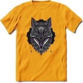 Vos - Dieren Mandala T-Shirt | Paars | Grappig Verjaardag Zentangle Dierenkop Cadeau Shirt | Dames - Heren - Unisex | Wildlife Tshirt Kleding Kado | - Geel - XXL