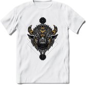 Bizon - Dieren Mandala T-Shirt | Geel | Grappig Verjaardag Zentangle Dierenkop Cadeau Shirt | Dames - Heren - Unisex | Wildlife Tshirt Kleding Kado | - Wit - XL