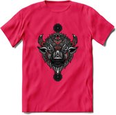 Bizon - Dieren Mandala T-Shirt | Rood | Grappig Verjaardag Zentangle Dierenkop Cadeau Shirt | Dames - Heren - Unisex | Wildlife Tshirt Kleding Kado | - Roze - S