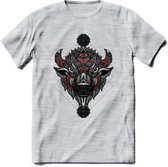 Bizon - Dieren Mandala T-Shirt | Rood | Grappig Verjaardag Zentangle Dierenkop Cadeau Shirt | Dames - Heren - Unisex | Wildlife Tshirt Kleding Kado | - Licht Grijs - Gemaleerd - L