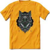 Vos - Dieren Mandala T-Shirt | Aqua | Grappig Verjaardag Zentangle Dierenkop Cadeau Shirt | Dames - Heren - Unisex | Wildlife Tshirt Kleding Kado | - Geel - 3XL