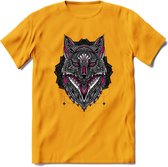 Vos - Dieren Mandala T-Shirt | Roze | Grappig Verjaardag Zentangle Dierenkop Cadeau Shirt | Dames - Heren - Unisex | Wildlife Tshirt Kleding Kado | - Geel - 3XL