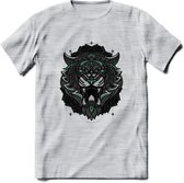 Tijger - Dieren Mandala T-Shirt | Aqua | Grappig Verjaardag Zentangle Dierenkop Cadeau Shirt | Dames - Heren - Unisex | Wildlife Tshirt Kleding Kado | - Licht Grijs - Gemaleerd - 3