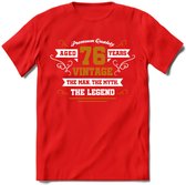 76 Jaar Legend T-Shirt | Goud - Wit | Grappig Verjaardag en Feest Cadeau Shirt | Dames - Heren - Unisex | Tshirt Kleding Kado | - Rood - XXL