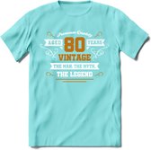 80 Jaar Legend T-Shirt | Goud - Wit | Grappig Verjaardag en Feest Cadeau Shirt | Dames - Heren - Unisex | Tshirt Kleding Kado | - Licht Blauw - M