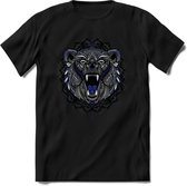 Beer - Dieren Mandala T-Shirt | Donkerblauw | Grappig Verjaardag Zentangle Dierenkop Cadeau Shirt | Dames - Heren - Unisex | Wildlife Tshirt Kleding Kado | - Zwart - S