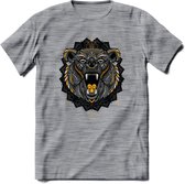 Beer - Dieren Mandala T-Shirt | Geel | Grappig Verjaardag Zentangle Dierenkop Cadeau Shirt | Dames - Heren - Unisex | Wildlife Tshirt Kleding Kado | - Donker Grijs - Gemaleerd - XX