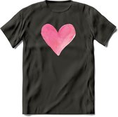 Valentijn Pastel waterverf Hart T-Shirt | Grappig Valentijnsdag Cadeautje voor Hem en Haar | Dames - Heren - Unisex | Kleding Cadeau | - Donker Grijs - 3XL