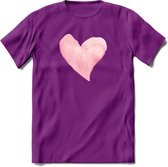 Valentijn Pastel waterverf Hart T-Shirt | Grappig Valentijnsdag Cadeautje voor Hem en Haar | Dames - Heren - Unisex | Kleding Cadeau | - Paars - XXL