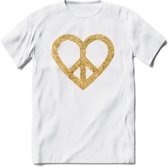 Valentijn Goud Hart T-Shirt | Grappig Valentijnsdag Cadeautje voor Hem en Haar | Dames - Heren - Unisex | Kleding Cadeau | - Wit - XXL