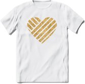 Valentijn Goud Hart T-Shirt | Grappig Valentijnsdag Cadeautje voor Hem en Haar | Dames - Heren - Unisex | Kleding Cadeau | - Wit - L