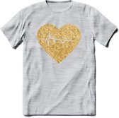 Valentijn Goud Hart T-Shirt | Grappig Valentijnsdag Cadeautje voor Hem en Haar | Dames - Heren - Unisex | Kleding Cadeau | - Licht Grijs - Gemaleerd - L
