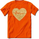 Valentijn Goud Hart T-Shirt | Grappig Valentijnsdag Cadeautje voor Hem en Haar | Dames - Heren - Unisex | Kleding Cadeau | - Oranje - XL