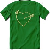 Valentijn Goud Hart T-Shirt | Grappig Valentijnsdag Cadeautje voor Hem en Haar | Dames - Heren - Unisex | Kleding Cadeau | - Donker Groen - M