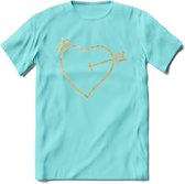 Valentijn Goud Hart T-Shirt | Grappig Valentijnsdag Cadeautje voor Hem en Haar | Dames - Heren - Unisex | Kleding Cadeau | - Licht Blauw - S