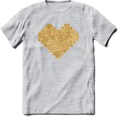 Valentijn Goud Hart T-Shirt | Grappig Valentijnsdag Cadeautje voor Hem en Haar | Dames - Heren - Unisex | Kleding Cadeau | - Licht Grijs - Gemaleerd - 3XL