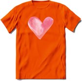 Valentijn Pastel waterverf Hart T-Shirt | Grappig Valentijnsdag Cadeautje voor Hem en Haar | Dames - Heren - Unisex | Kleding Cadeau | - Oranje - XL