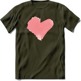 Valentijn Pastel waterverf Hart T-Shirt | Grappig Valentijnsdag Cadeautje voor Hem en Haar | Dames - Heren - Unisex | Kleding Cadeau | - Leger Groen - XL