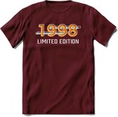 1998 Limited Edition T-Shirt | Goud - Zilver | Grappig Verjaardag en Feest Cadeau Shirt | Dames - Heren - Unisex | Tshirt Kleding Kado | - Burgundy - M