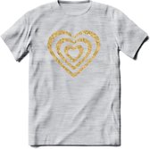 Valentijn Goud Hart T-Shirt | Grappig Valentijnsdag Cadeautje voor Hem en Haar | Dames - Heren - Unisex | Kleding Cadeau | - Licht Grijs - Gemaleerd - M