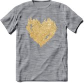 Valentijn Goud Hart T-Shirt | Grappig Valentijnsdag Cadeautje voor Hem en Haar | Dames - Heren - Unisex | Kleding Cadeau | - Donker Grijs - Gemaleerd - XL