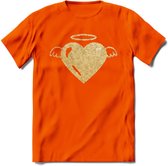 Valentijn Goud Hart T-Shirt | Grappig Valentijnsdag Cadeautje voor Hem en Haar | Dames - Heren - Unisex | Kleding Cadeau | - Oranje - XL