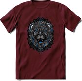 Leeuw - Dieren Mandala T-Shirt | Blauw | Grappig Verjaardag Zentangle Dierenkop Cadeau Shirt | Dames - Heren - Unisex | Wildlife Tshirt Kleding Kado | - Burgundy - S