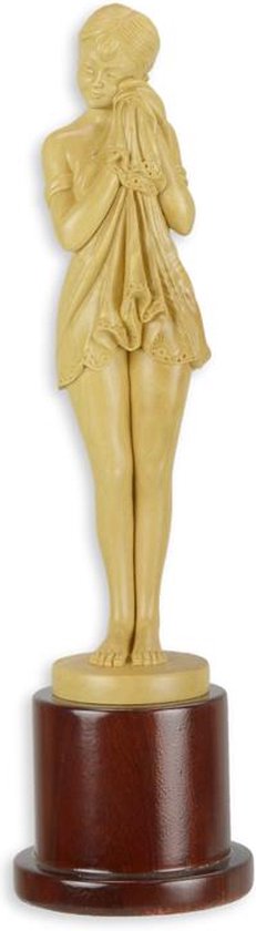 Houten sculptuur - Verdrietig meisje - Gedetailleerd beeld gelakt hout - 27,1 cm hoog