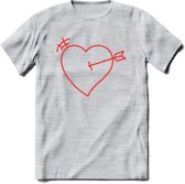 Valentijn Hart T-Shirt | Grappig Valentijnsdag Cadeautje voor Hem en Haar | Dames - Heren - Unisex | Kleding Cadeau | - Licht Grijs - Gemaleerd - M