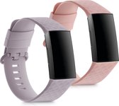 kwmobile 2x armband voor Fitbit Charge 3 / Charge 4 - Bandjes voor fitnesstracker in oudroze / lavendel