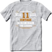 11  Jaar Legend T-Shirt | Goud - Wit | Grappig Verjaardag en Feest Cadeau Shirt | Dames - Heren - Unisex | Tshirt Kleding Kado | - Licht Grijs - Gemaleerd - 3XL