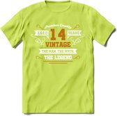 14 Jaar Legend T-Shirt | Goud - Wit | Grappig Verjaardag en Feest Cadeau Shirt | Dames - Heren - Unisex | Tshirt Kleding Kado | - Groen - M