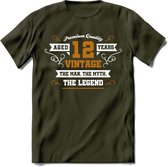 12 Jaar Legend T-Shirt | Goud - Wit | Grappig Verjaardag en Feest Cadeau Shirt | Dames - Heren - Unisex | Tshirt Kleding Kado | - Leger Groen - S