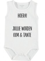 Baby Rompertje met tekst 'Hoera jullie worden oom en tante ' | mouwloos l | wit zwart | maat 50/56 | cadeau | Kraamcadeau | Kraamkado