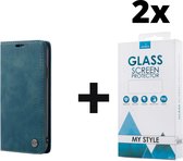 CaseMe Bookcase Pasjeshouder Hoesje iPhone SE (2020) Blauw - 2x Gratis Screen Protector - Telefoonhoesje - Smartphonehoesje